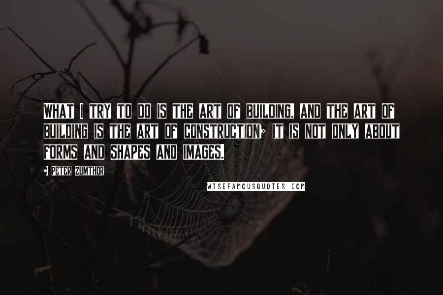 Peter Zumthor Quotes: What I try to do is the art of building, and the art of building is the art of construction; it is not only about forms and shapes and images.