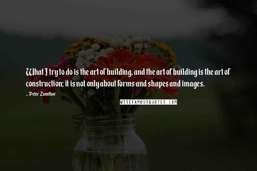 Peter Zumthor Quotes: What I try to do is the art of building, and the art of building is the art of construction; it is not only about forms and shapes and images.