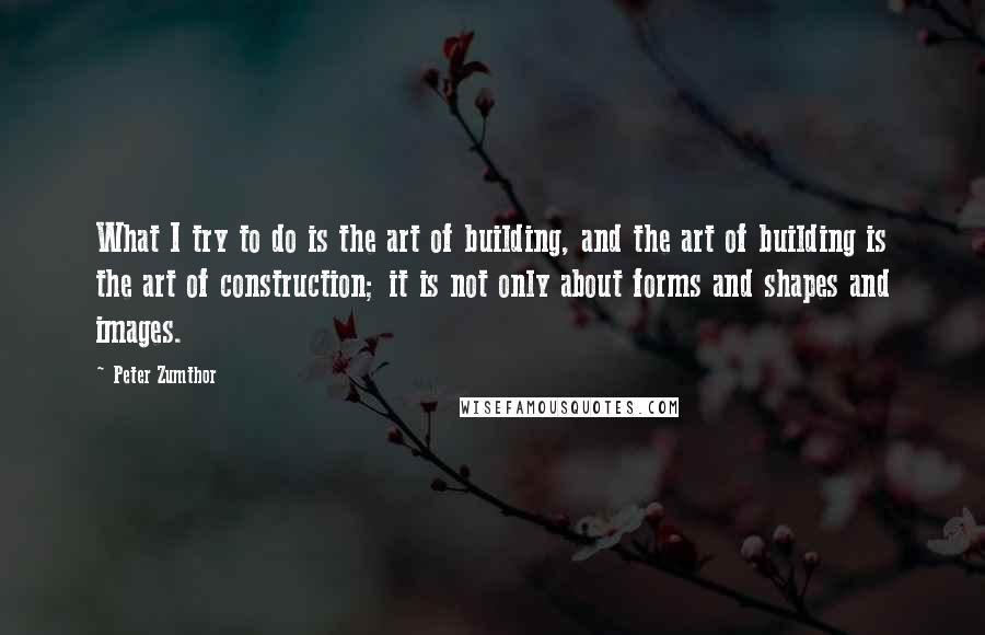 Peter Zumthor Quotes: What I try to do is the art of building, and the art of building is the art of construction; it is not only about forms and shapes and images.