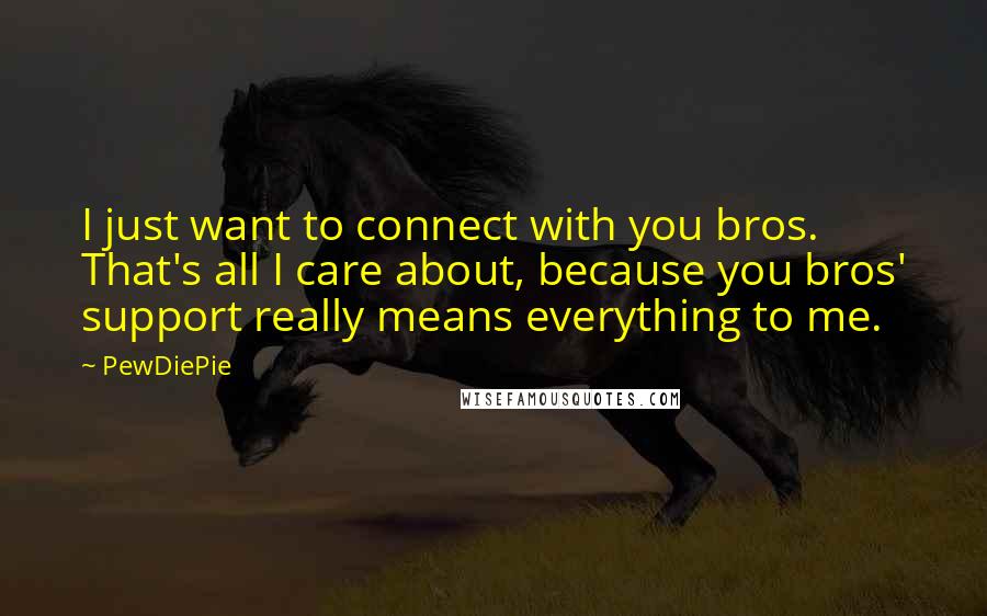 PewDiePie Quotes: I just want to connect with you bros. That's all I care about, because you bros' support really means everything to me.