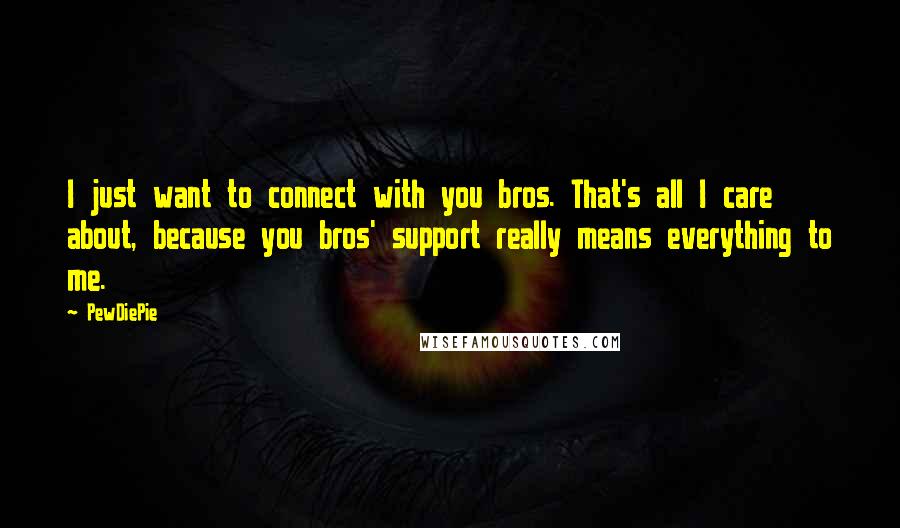 PewDiePie Quotes: I just want to connect with you bros. That's all I care about, because you bros' support really means everything to me.