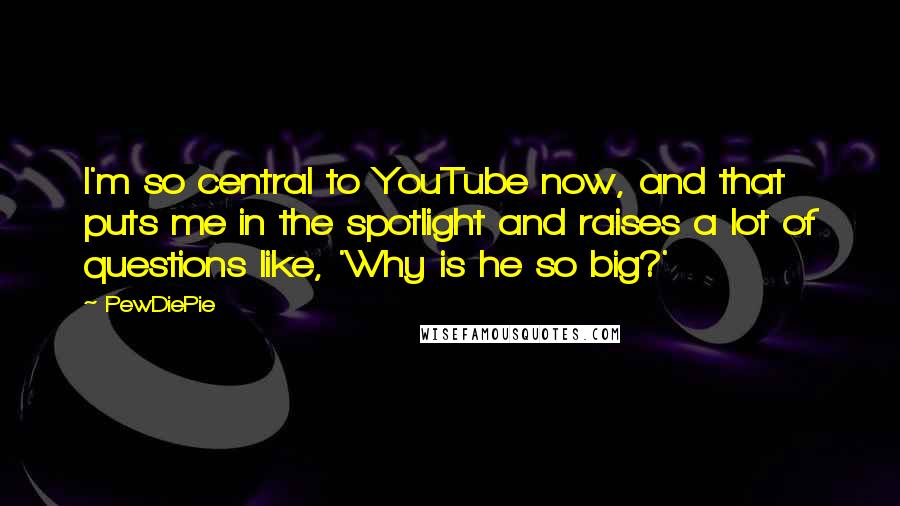 PewDiePie Quotes: I'm so central to YouTube now, and that puts me in the spotlight and raises a lot of questions like, 'Why is he so big?'