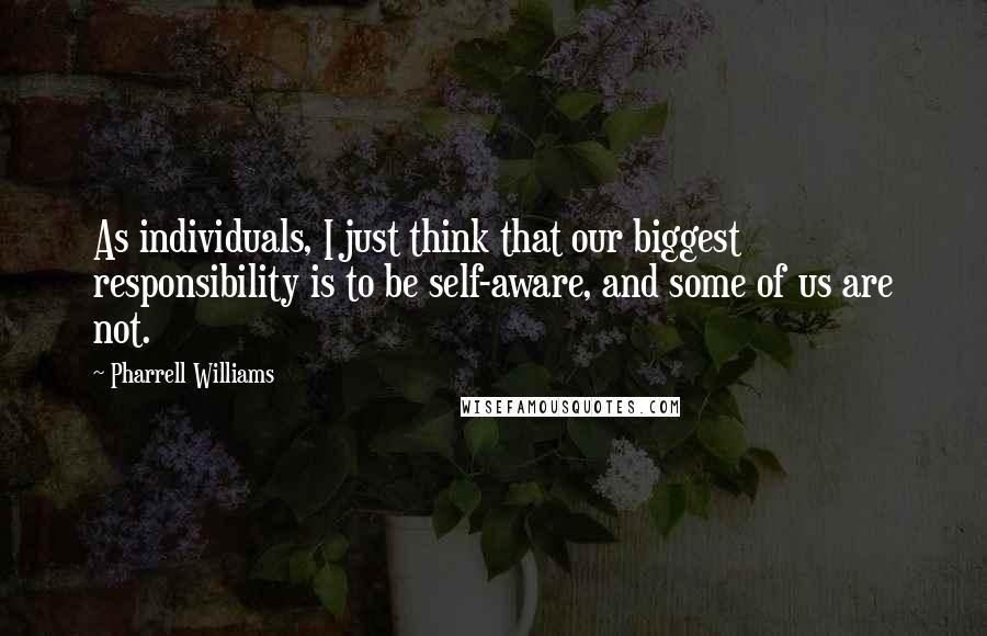Pharrell Williams Quotes: As individuals, I just think that our biggest responsibility is to be self-aware, and some of us are not.