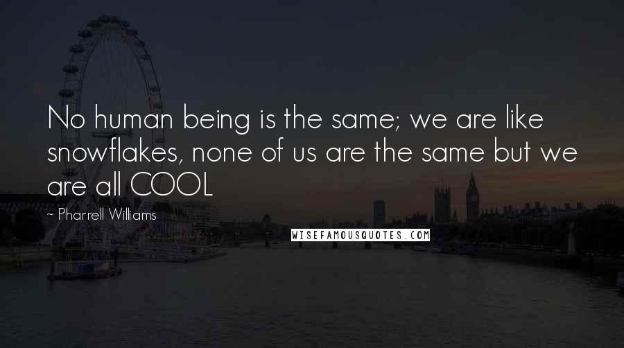Pharrell Williams Quotes: No human being is the same; we are like snowflakes, none of us are the same but we are all COOL