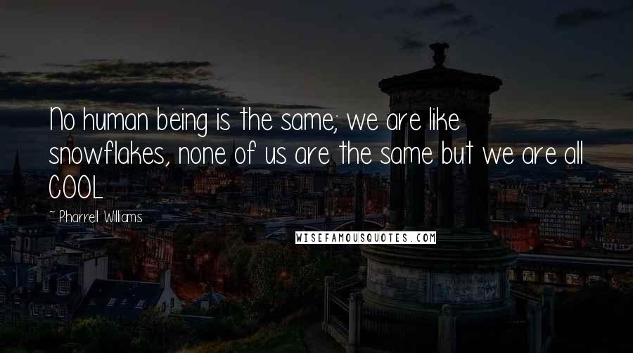 Pharrell Williams Quotes: No human being is the same; we are like snowflakes, none of us are the same but we are all COOL