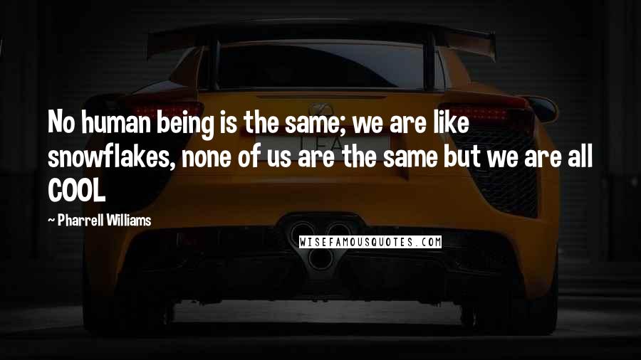 Pharrell Williams Quotes: No human being is the same; we are like snowflakes, none of us are the same but we are all COOL