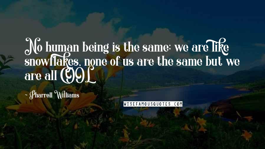 Pharrell Williams Quotes: No human being is the same; we are like snowflakes, none of us are the same but we are all COOL