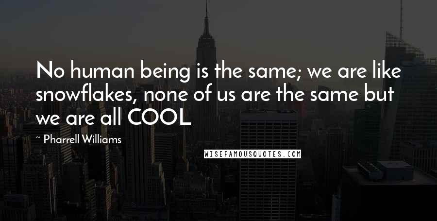 Pharrell Williams Quotes: No human being is the same; we are like snowflakes, none of us are the same but we are all COOL