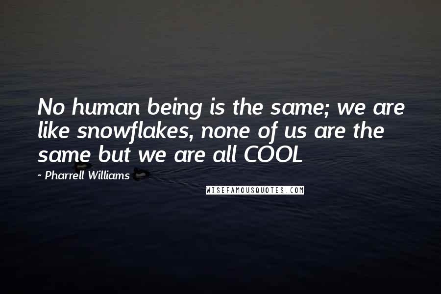 Pharrell Williams Quotes: No human being is the same; we are like snowflakes, none of us are the same but we are all COOL