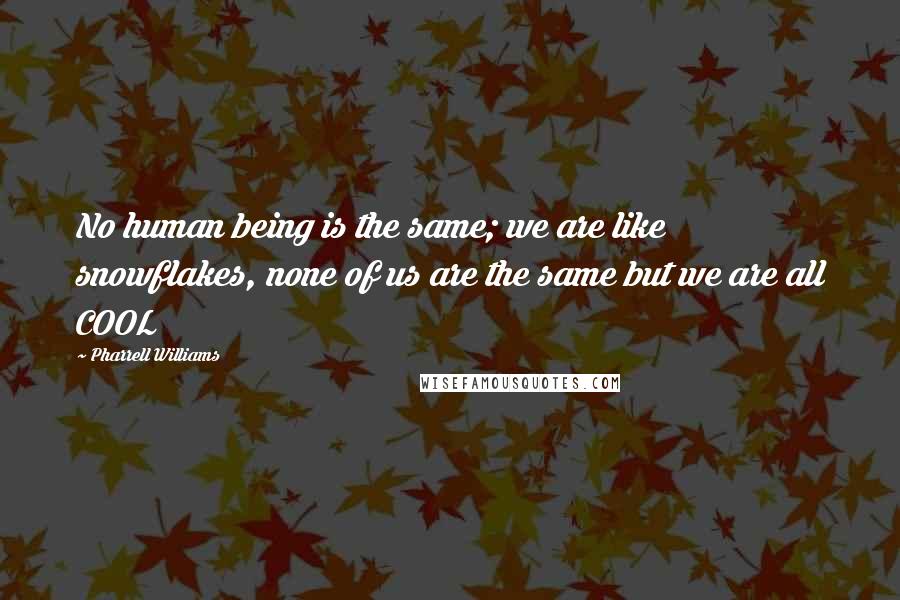 Pharrell Williams Quotes: No human being is the same; we are like snowflakes, none of us are the same but we are all COOL