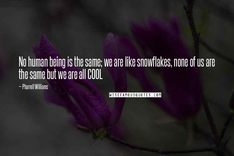 Pharrell Williams Quotes: No human being is the same; we are like snowflakes, none of us are the same but we are all COOL