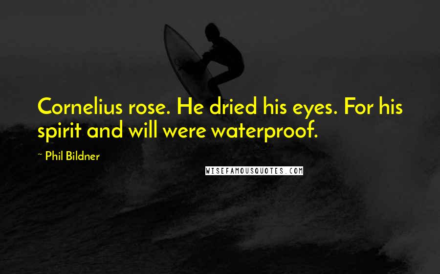 Phil Bildner Quotes: Cornelius rose. He dried his eyes. For his spirit and will were waterproof.