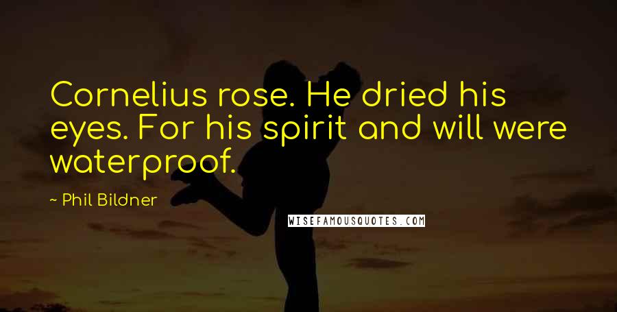 Phil Bildner Quotes: Cornelius rose. He dried his eyes. For his spirit and will were waterproof.