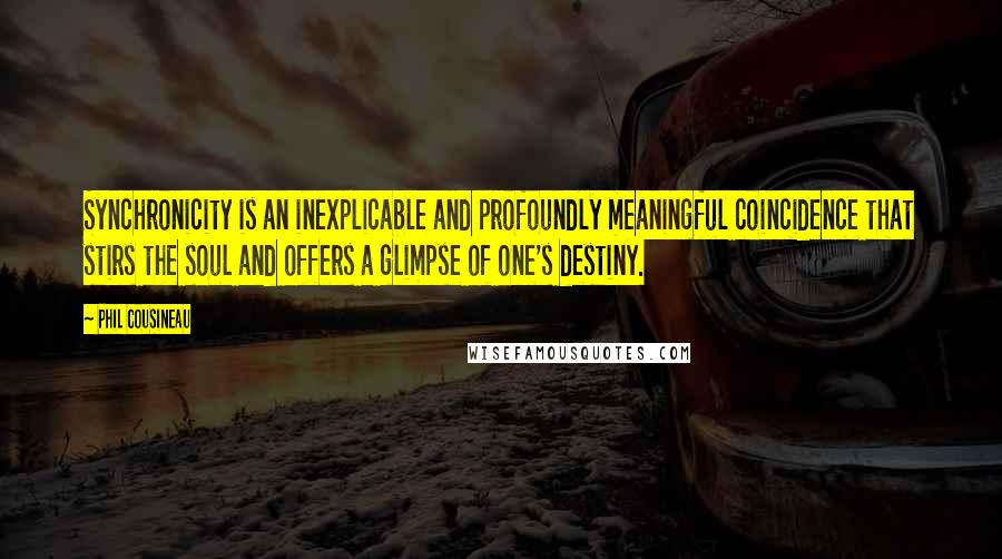 Phil Cousineau Quotes: Synchronicity is an inexplicable and profoundly meaningful coincidence that stirs the soul and offers a glimpse of one's destiny.