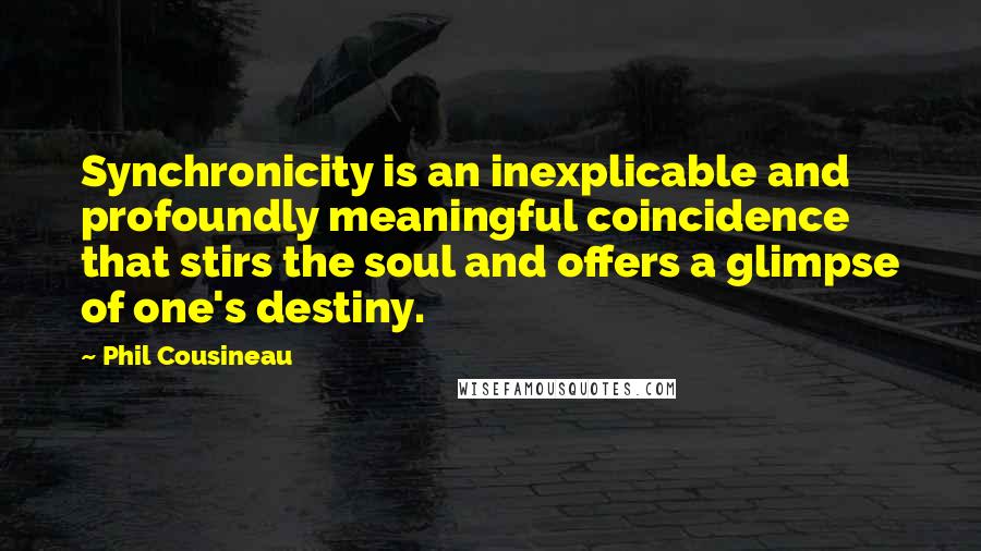 Phil Cousineau Quotes: Synchronicity is an inexplicable and profoundly meaningful coincidence that stirs the soul and offers a glimpse of one's destiny.