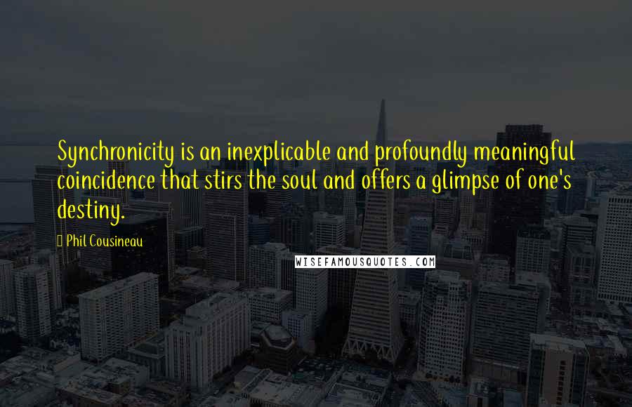 Phil Cousineau Quotes: Synchronicity is an inexplicable and profoundly meaningful coincidence that stirs the soul and offers a glimpse of one's destiny.