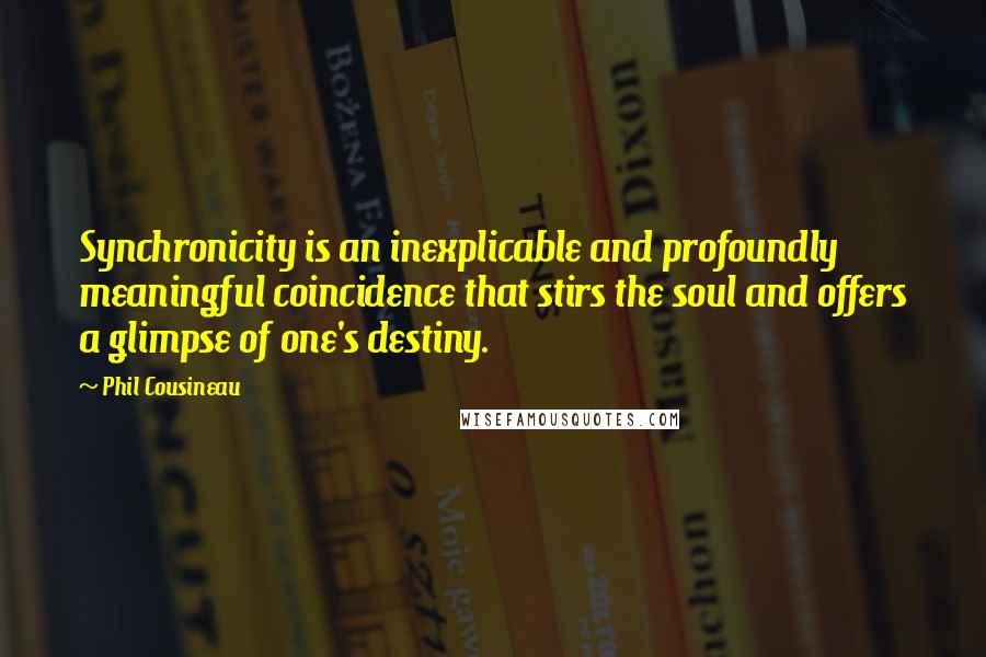 Phil Cousineau Quotes: Synchronicity is an inexplicable and profoundly meaningful coincidence that stirs the soul and offers a glimpse of one's destiny.
