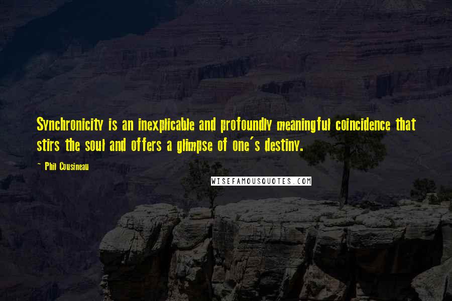 Phil Cousineau Quotes: Synchronicity is an inexplicable and profoundly meaningful coincidence that stirs the soul and offers a glimpse of one's destiny.