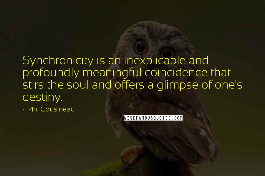 Phil Cousineau Quotes: Synchronicity is an inexplicable and profoundly meaningful coincidence that stirs the soul and offers a glimpse of one's destiny.