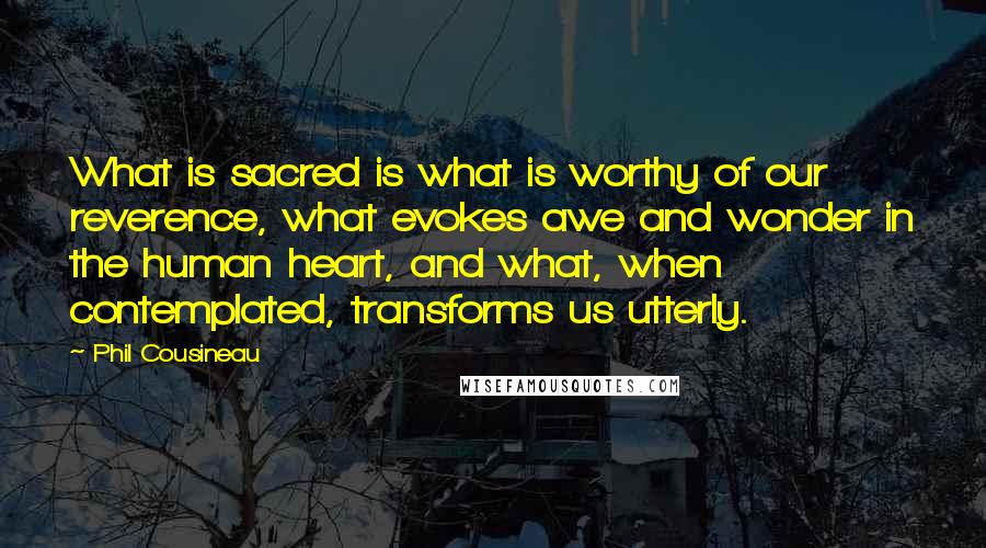 Phil Cousineau Quotes: What is sacred is what is worthy of our reverence, what evokes awe and wonder in the human heart, and what, when contemplated, transforms us utterly.