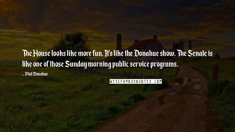 Phil Donahue Quotes: The House looks like more fun. It's like the Donahue show. The Senate is like one of those Sunday morning public service programs.