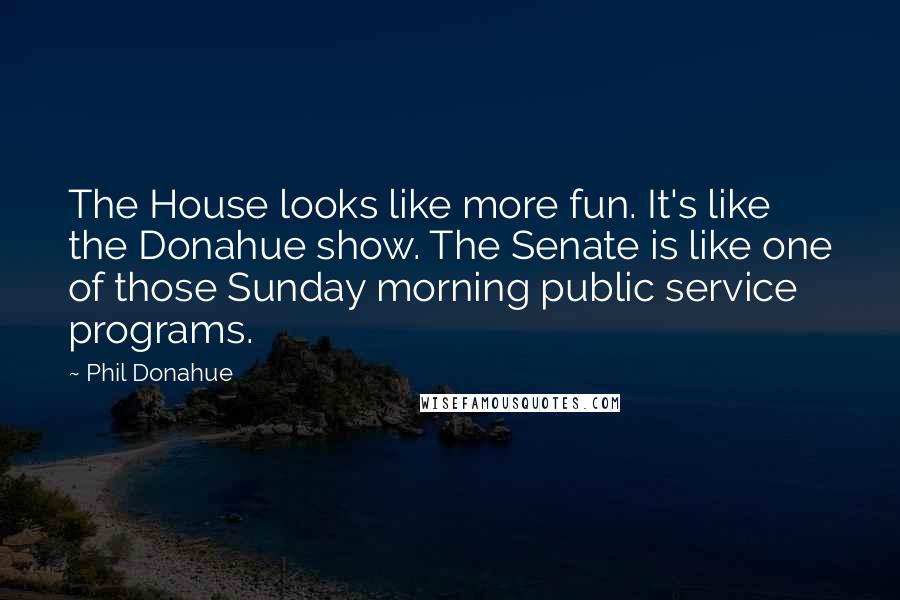 Phil Donahue Quotes: The House looks like more fun. It's like the Donahue show. The Senate is like one of those Sunday morning public service programs.