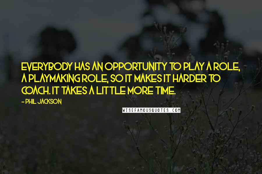 Phil Jackson Quotes: Everybody has an opportunity to play a role, a playmaking role, so it makes it harder to coach. It takes a little more time.