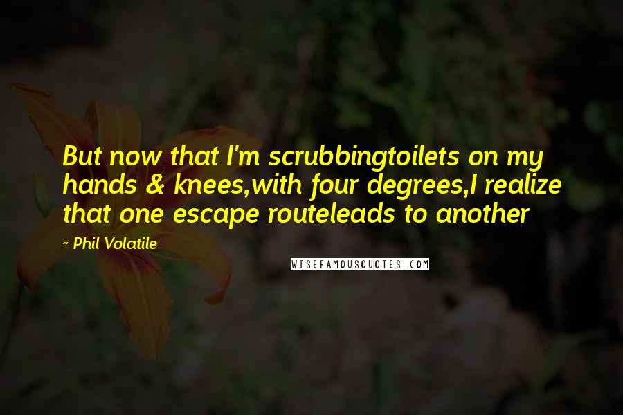 Phil Volatile Quotes: But now that I'm scrubbingtoilets on my hands & knees,with four degrees,I realize that one escape routeleads to another