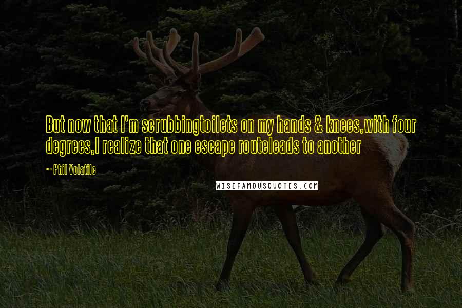 Phil Volatile Quotes: But now that I'm scrubbingtoilets on my hands & knees,with four degrees,I realize that one escape routeleads to another