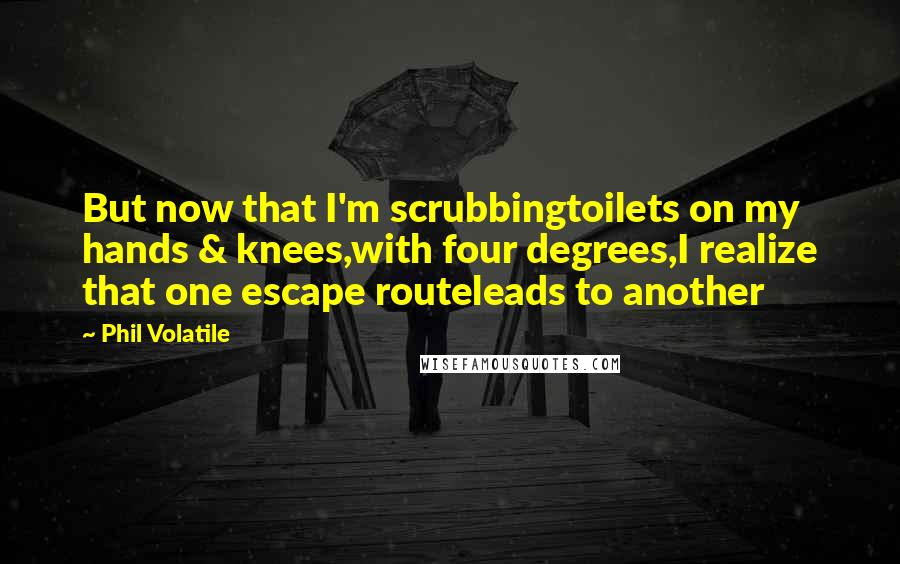 Phil Volatile Quotes: But now that I'm scrubbingtoilets on my hands & knees,with four degrees,I realize that one escape routeleads to another