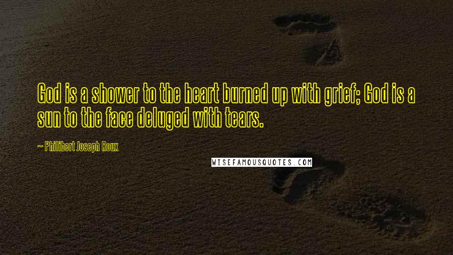 Philibert Joseph Roux Quotes: God is a shower to the heart burned up with grief; God is a sun to the face deluged with tears.