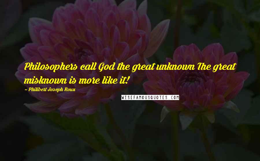 Philibert Joseph Roux Quotes: Philosophers call God the great unknown The great misknown is more like it!