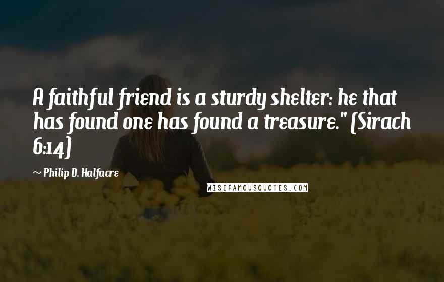 Philip D. Halfacre Quotes: A faithful friend is a sturdy shelter: he that has found one has found a treasure." (Sirach 6:14)