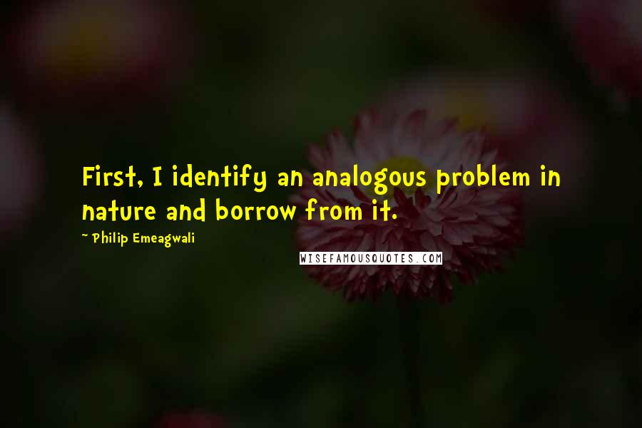 Philip Emeagwali Quotes: First, I identify an analogous problem in nature and borrow from it.