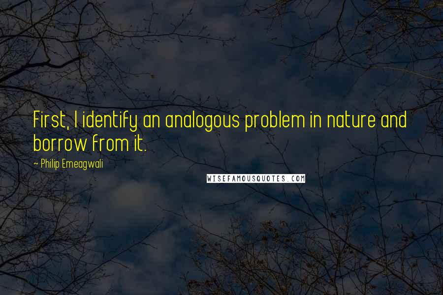 Philip Emeagwali Quotes: First, I identify an analogous problem in nature and borrow from it.