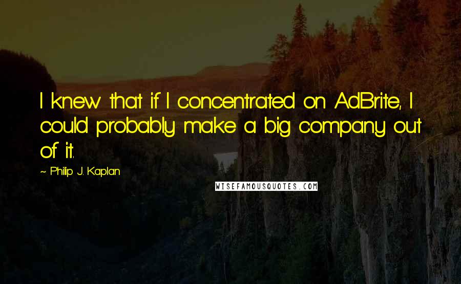 Philip J. Kaplan Quotes: I knew that if I concentrated on AdBrite, I could probably make a big company out of it.