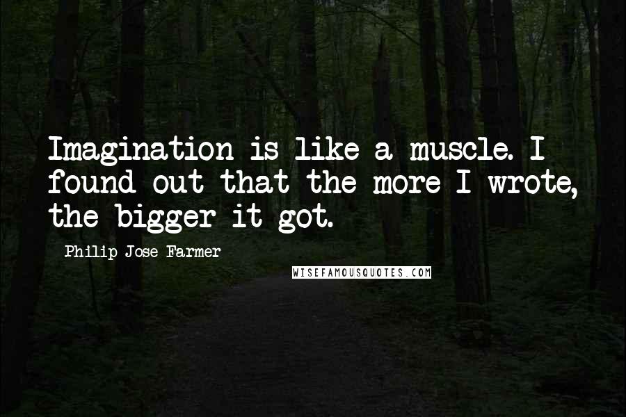 Philip Jose Farmer Quotes: Imagination is like a muscle. I found out that the more I wrote, the bigger it got.