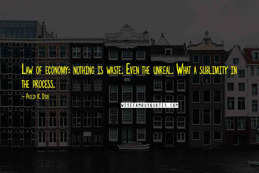 Philip K. Dick Quotes: Law of economy: nothing is waste. Even the unreal. What a sublimity in the process.