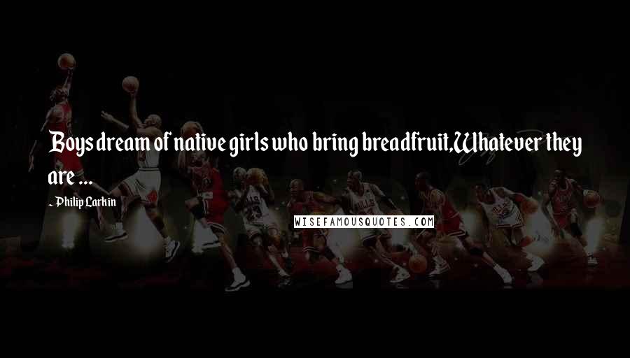 Philip Larkin Quotes: Boys dream of native girls who bring breadfruit,Whatever they are ...