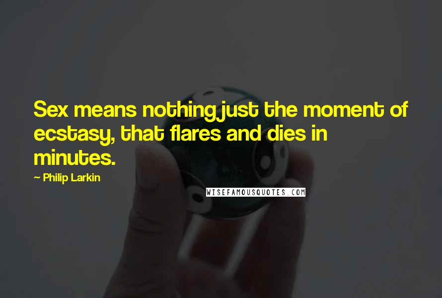 Philip Larkin Quotes: Sex means nothingjust the moment of ecstasy, that flares and dies in minutes.