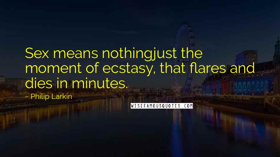 Philip Larkin Quotes: Sex means nothingjust the moment of ecstasy, that flares and dies in minutes.