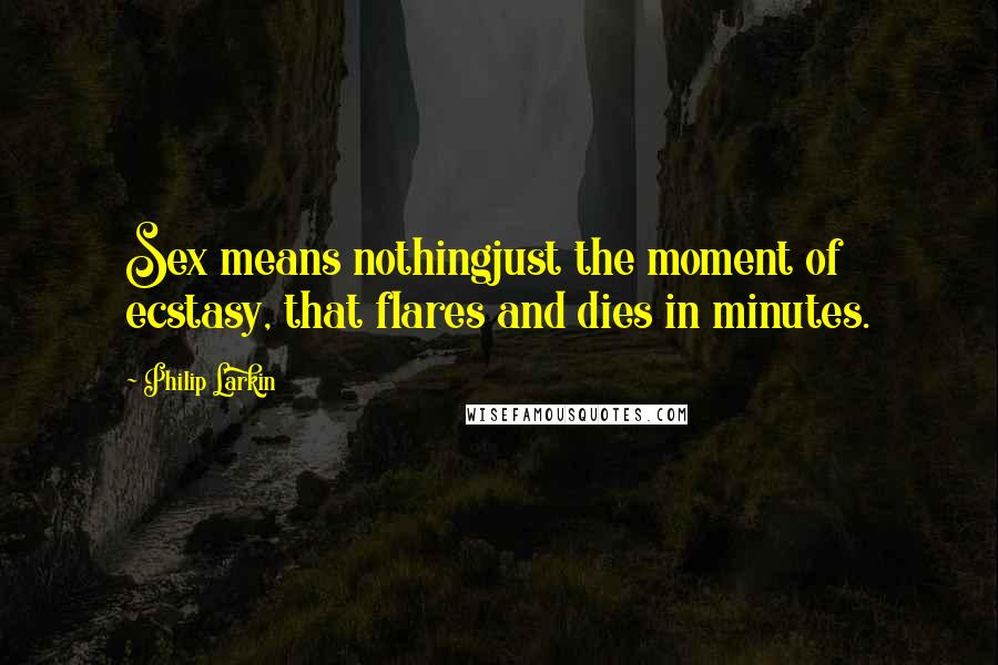 Philip Larkin Quotes: Sex means nothingjust the moment of ecstasy, that flares and dies in minutes.