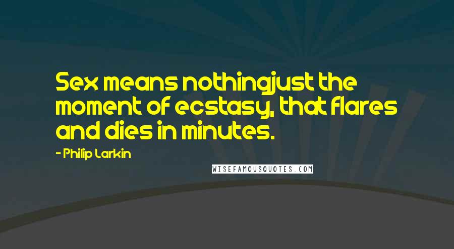 Philip Larkin Quotes: Sex means nothingjust the moment of ecstasy, that flares and dies in minutes.