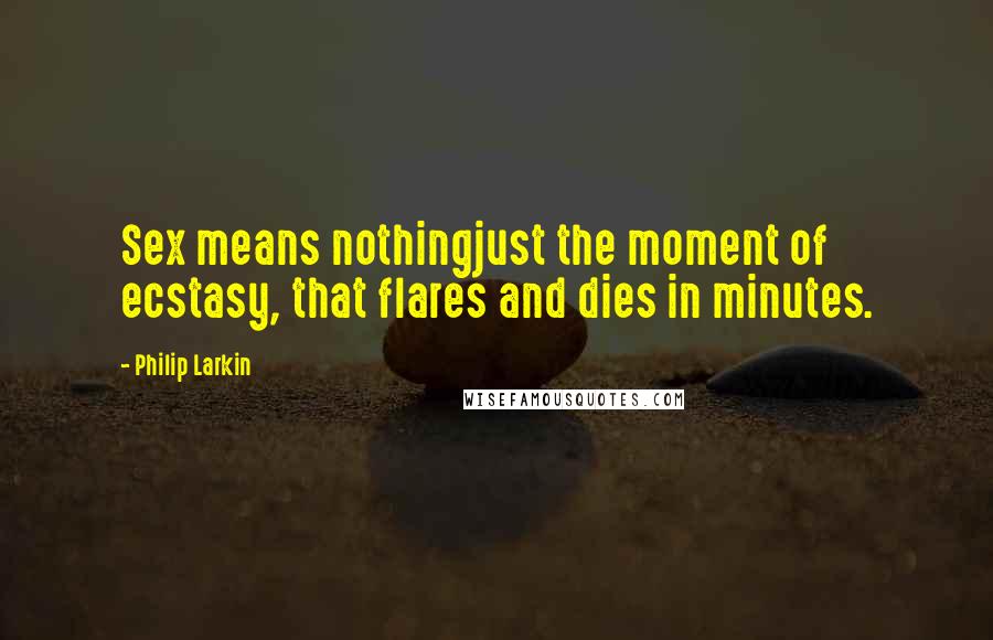 Philip Larkin Quotes: Sex means nothingjust the moment of ecstasy, that flares and dies in minutes.