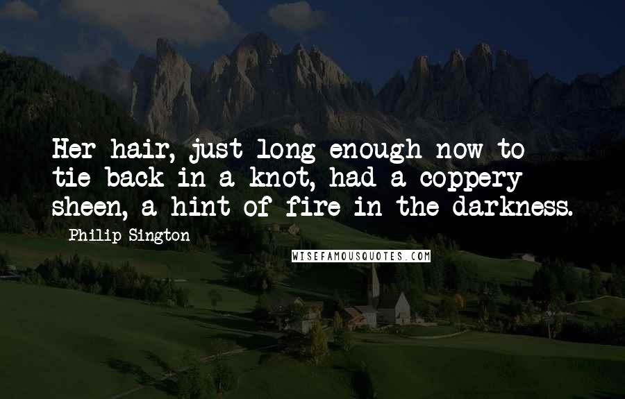 Philip Sington Quotes: Her hair, just long enough now to tie back in a knot, had a coppery sheen, a hint of fire in the darkness.