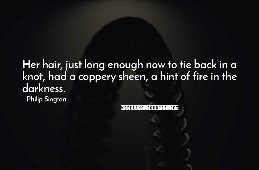 Philip Sington Quotes: Her hair, just long enough now to tie back in a knot, had a coppery sheen, a hint of fire in the darkness.