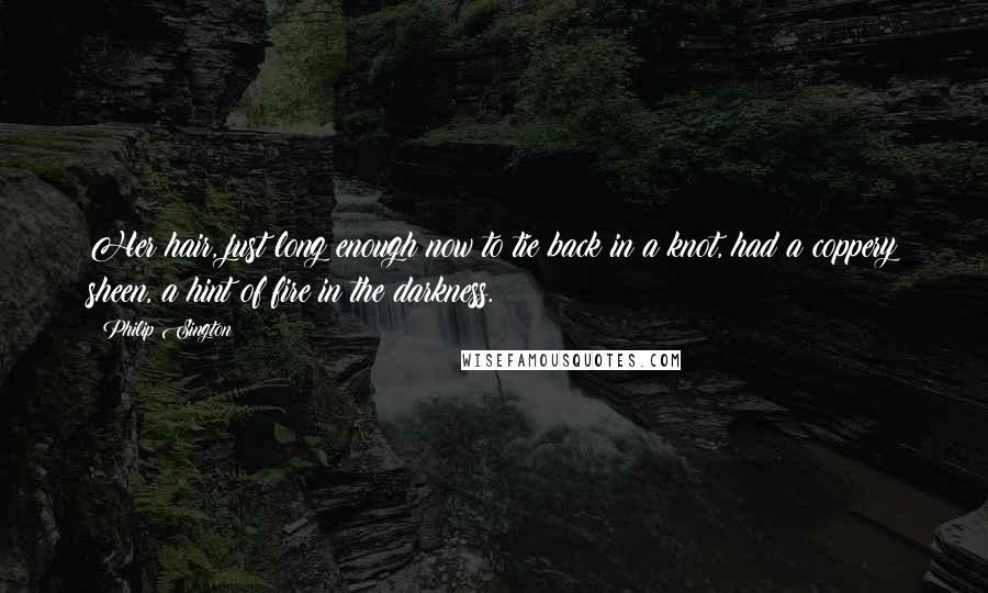 Philip Sington Quotes: Her hair, just long enough now to tie back in a knot, had a coppery sheen, a hint of fire in the darkness.