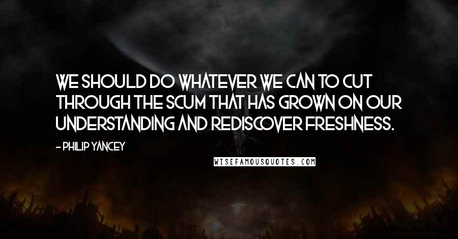 Philip Yancey Quotes: We should do whatever we can to cut through the scum that has grown on our understanding and rediscover freshness.