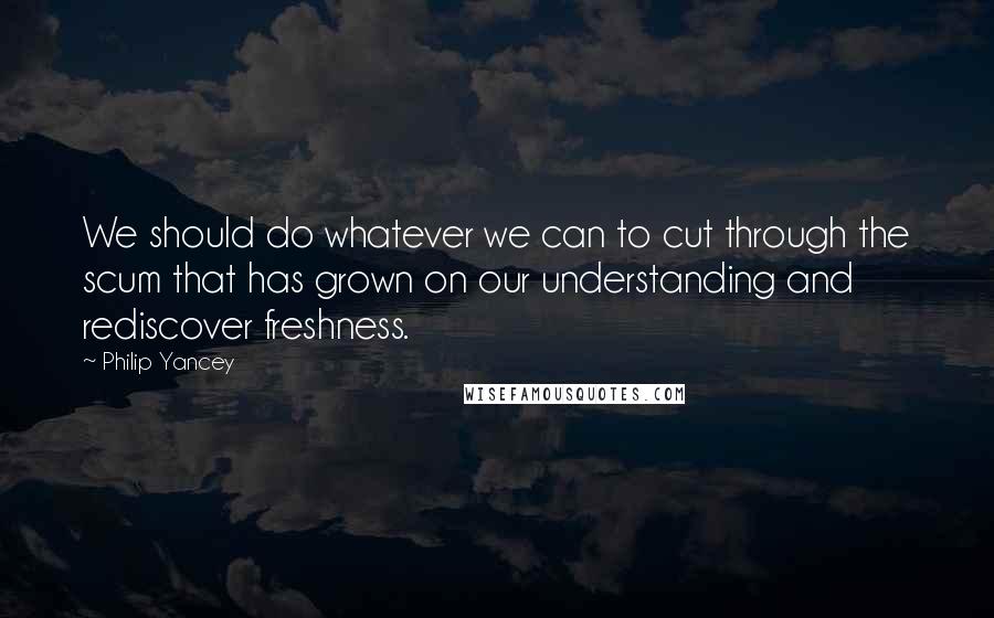 Philip Yancey Quotes: We should do whatever we can to cut through the scum that has grown on our understanding and rediscover freshness.