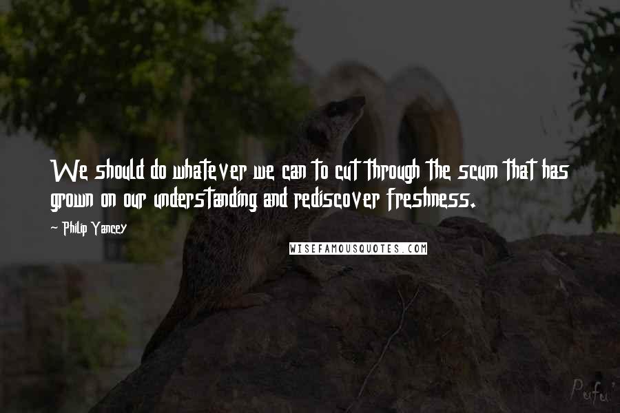 Philip Yancey Quotes: We should do whatever we can to cut through the scum that has grown on our understanding and rediscover freshness.